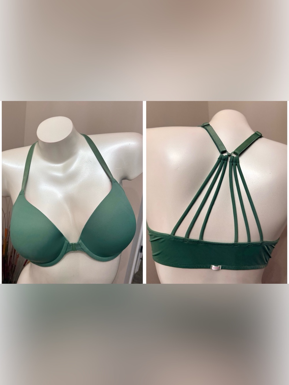 Victoria’s Secret PINK Sage Wear Everywhere Lined Strappy Front Clasp Bra 38C